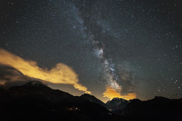 Milky Way over the Alps, Switzerland Starry Sky, Mountains at Night