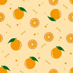 Seamless fresh orange fuit pattern design, flat orange fruit pattern template vector