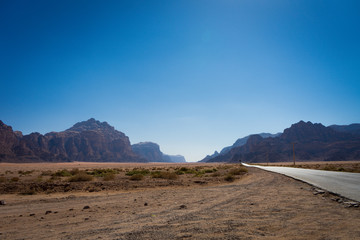road to wadi rum village through the desert