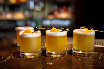 fresh cocktails lies on a table in a bar