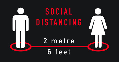 concept of social distancing and isolation - Silhouette of man and woman standing with distance