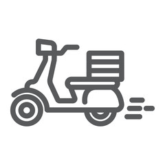 Food delivery line icon, pizza motorcycle and vehicle, scooter sign, vector graphics, a linear pattern on a white background, eps 10.