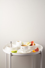 breakfast on the white kitchen table
