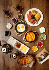 breakfast set with various food ____