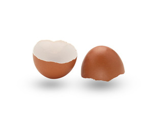 Cracked eggshells isolated on white background with clipping path