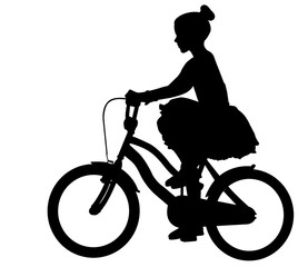 little girl in a dress riding bicycle silhouette - vector