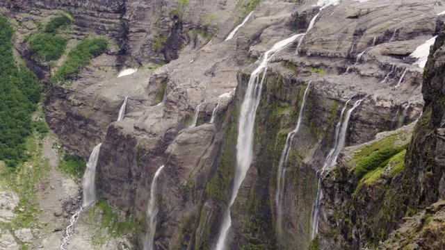 Mountain waterfalls in Patagonia, Argentina. Still shot video and wide image of waterfalls and nature.