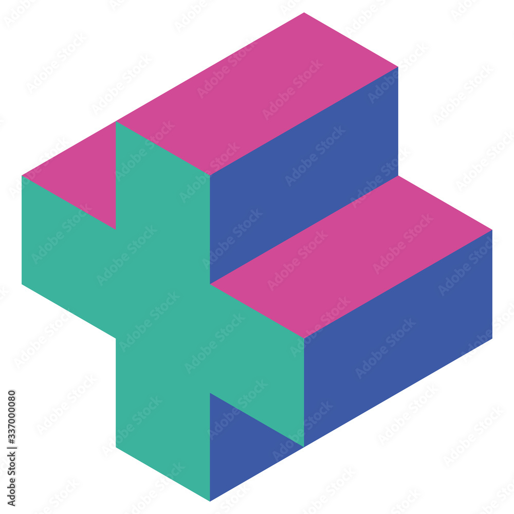 Poster cross of cubes. retro colored. isometric 3d vector object