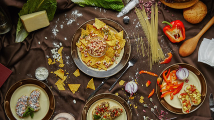 Mexican food mix colorful background Mexico