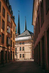 LUXEMBOURG CITY /  APRIL 2020: Empty city center in times of Coronavirus global emergency