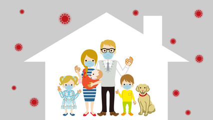 Stay at home concept art - caucasian family