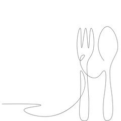 Fork and spoon line drawing. Vector illustration
