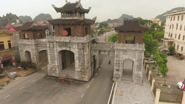The gate of Hoa Lu Ancient Capital of Vietnam in the 10th and 11th centuries, in Ninh Binh provice, the land has both marvelous mountains and seas with the development of many attractive tourist areas