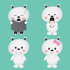 Set of Cute Bear in action on green background