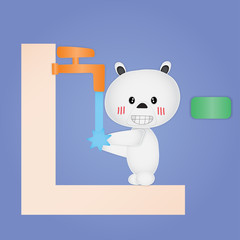 Bear washing hand With green mask for use