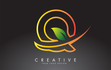 Monogram Q Letter Logo Design with Green Leaf.