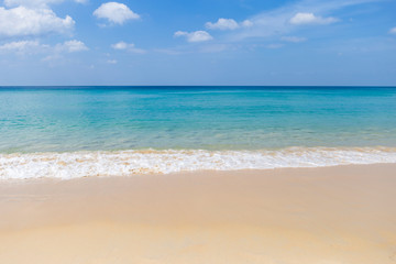 Beautiful clean and peaceful beach in south of Thailand, empty beach, summer outdoor day light, clean sand beach