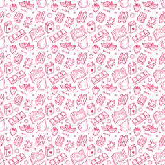 Strawberry and Mint Bubble Gum Seamless pattern. Hand Drawn Doodle Chewing Gums. Sweets. Vector illustration
