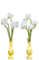 White lotus flowers arranged in a golden vase. Worship for buddhist.  Isolated wtih clipping path.