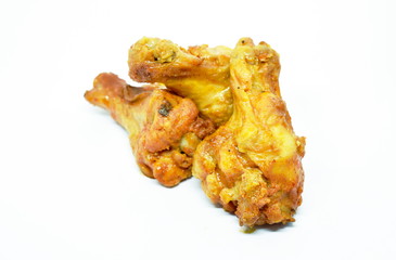 crispy fried chicken drum wing with barbrcue sauce on white background