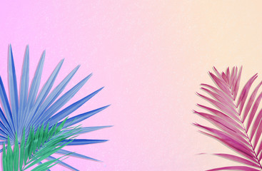 Colorful tropical leaves on bright background, flat lay. Creative design
