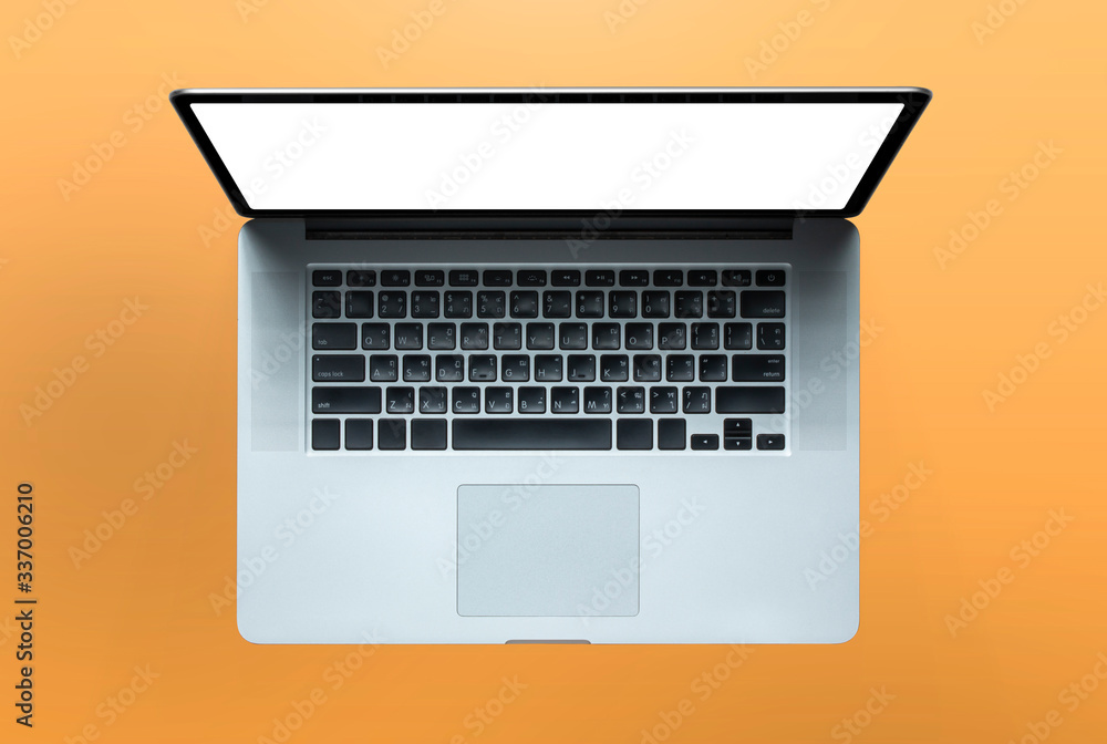 Poster top view of new retina laptop with isolated on background clipping path. high resolution image