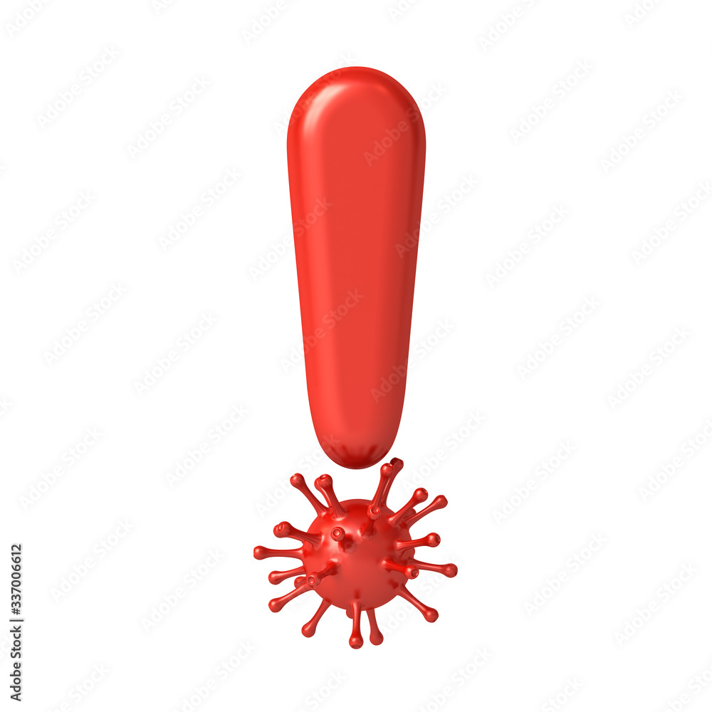 Aufkleber red exclamation mark mixes with coronavirus or covid-19 creative idea concepts isolated on white bac