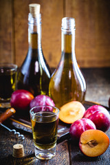 Brazilian plum liquor. Fruit-based alcoholic drink, homemade at home. Export product.