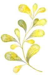 Yellow watercolour branch. Isolated hand drawn floral painting.