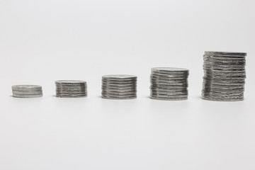 Saving money concept  for investing, sorting coin in ascending order