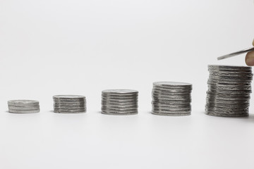 Saving money concept  for investing, sorting coin in ascending order