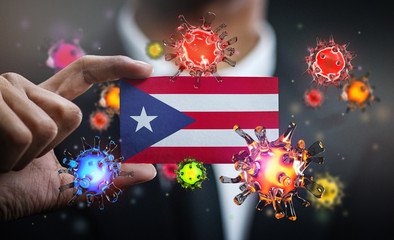 Corona Virus Around Puerto Rico Flag. Concept Pandemic Outbreak in Country