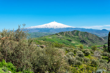 Views of Mount Etna from the Nebrodi Park in Sicily, Italy - 337007461