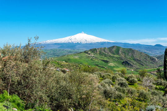 Views of Mount Etna from the Nebrodi Park in Sicily, Italy