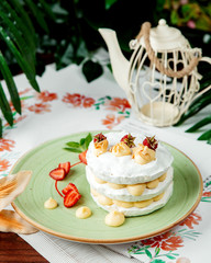 creamy dessert with strawberries