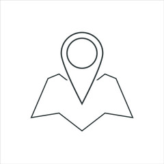 Location icon. Map with map pin, locator, geolocation, navigation concepts. Stroke, outline, linear, line style. Vector thin line icon