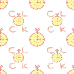 Seamless pattern with doodle retro clocks.