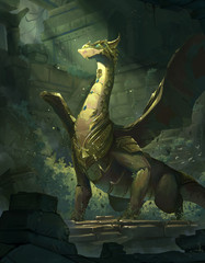 The beautiful digital art illustration of mythical dragon. - obrazy, fototapety, plakaty
