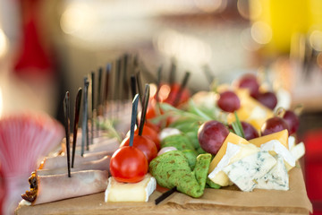 A variety of delicious appetizers, snacks on the table at a party