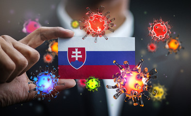 Corona Virus Around Slovakia Flag. Concept Pandemic Outbreak in Country