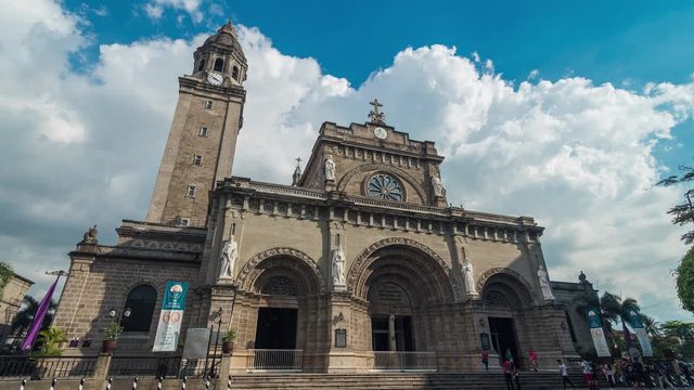 Facade of  Manila Cathedral, build in 1571, Philippines.