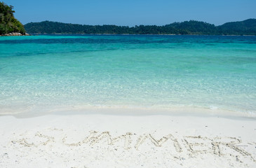 Wording summer on beautiful beach and sea background