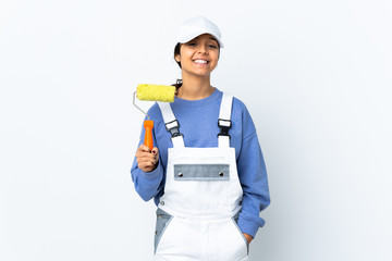 Painter woman over isolated white background keeping the arms crossed in frontal position