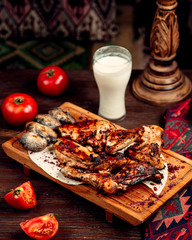 fried chicken and potatoes with ayran