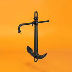 Black anchor on a yellow background, 3D render