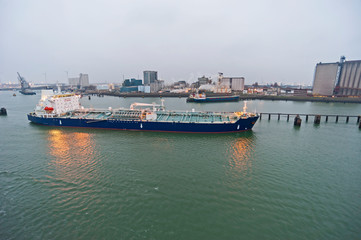 Large cargo ship in commercial docks
