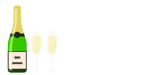 champagne bottle and glasses on white