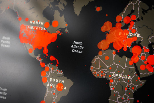 Map of Coronavirus (Covid-19), Close-up countries with Covid-19, Covid 19 map confirmed cases report worldwide globally
