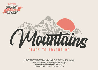 Mountains. Original handmade typeface. Stylish font and logo to create prints and posters.