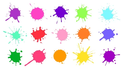 Tuinposter Kleur verfspatten. Kleurrijke inktvlekken, abstracte verfspatten en natte vlekken. Aquarel of slijm vlek vector set. Kleurrijke vlek en plons, splat rommelig, inktvlek spattende illustratie © Tartila